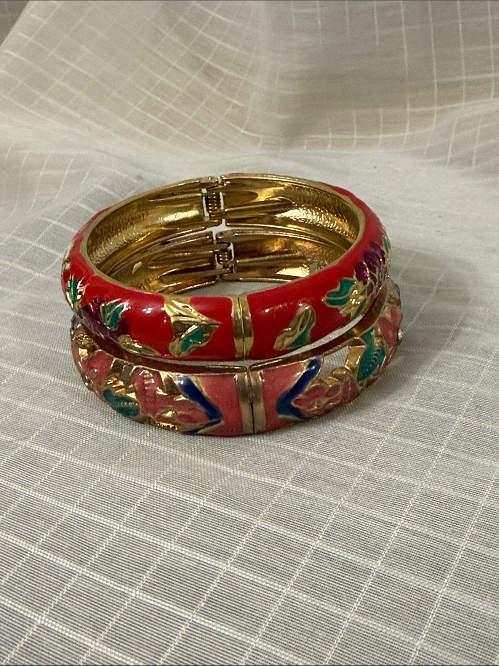 Gold-Tone Floral Enamel Bangle Bracelet Pair - Picture 5 of 6